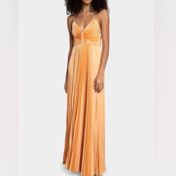 alc orange pleated dress ALC Burnt Orange Pleated Dress by ALC